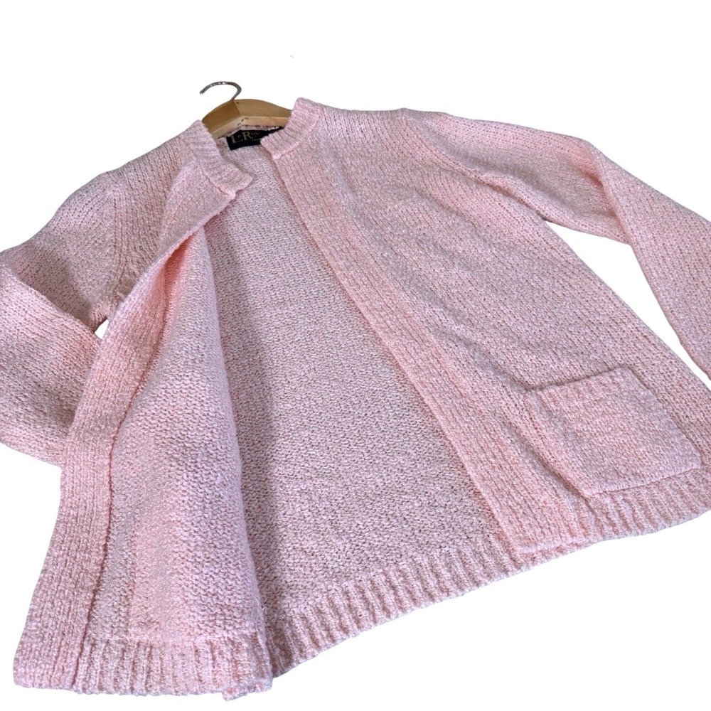 Vintage LeRoy Knitwear Pink Cardigan Sweater Open Front Pocket  M Chunky Knit